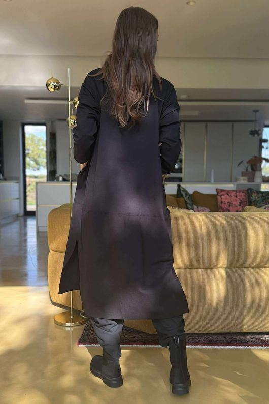 Scuba Stretch Funnel Neck Cocoon Dress Black /21=